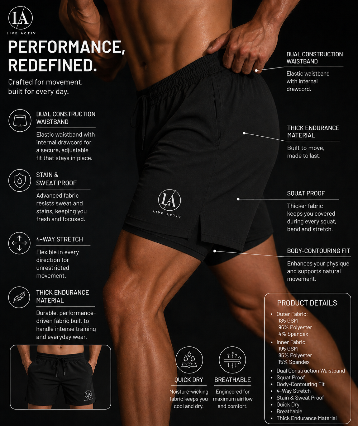 ACTIV CLUB Men’s Performance Shorts